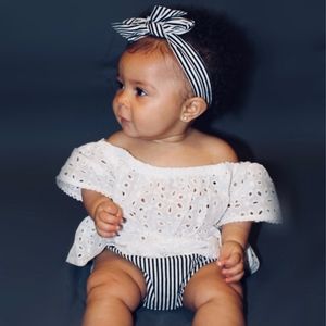 Off Shoulder Lace Top & Striped shorts 2 pc set